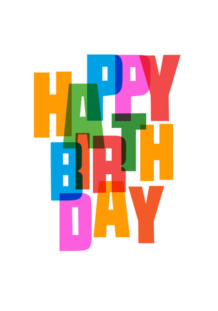 Happy Birthday lettering text banner, colorful calligraphy of birthday text with colorful confetti.のイラスト素材