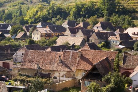 houses in romanian transylvanian village of Biertanの写真素材
