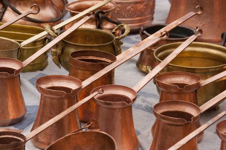 copper kettle and other same metal objectsの写真素材