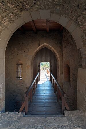 entrance of medieval castle citadel Neamt in Moldova Romania, fortress build in 14th century during Petru I reignの写真素材