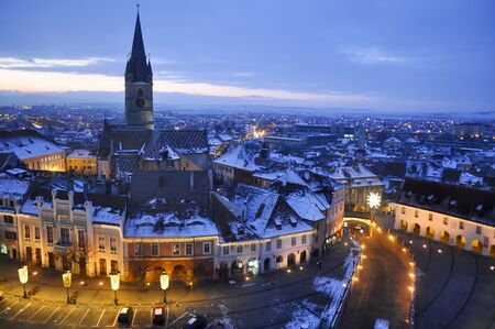 Christmas decoration in town of Sibiu, Transylvania, Romaniaの写真素材