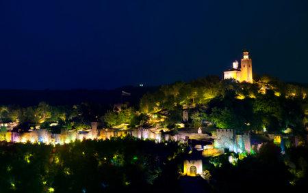 Veliko Tarnovo by night, Tsarevets fortress in Bulgariaのeditorial素材