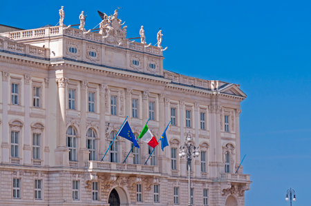 Detail of Palazzo in Trieste, Italy in Piazza Unita d'Italiaのeditorial素材