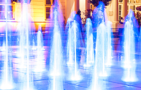 Fountain at night in Szekesfehervar, Hungaryの写真素材