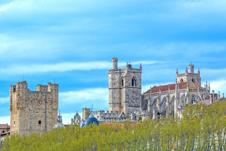Narbonne cityscape in France, Archbishop's Palace and Cathedral of Saints Justus and Pastorのeditorial素材