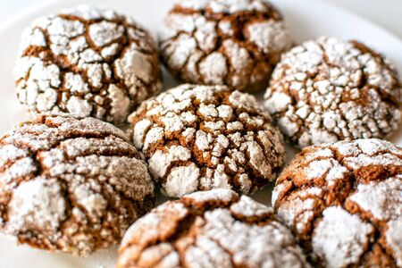 Crinkle chocolate cookies with powdered suger icing