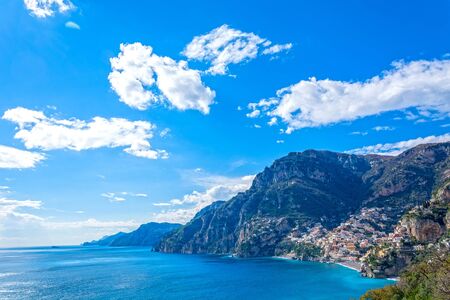 Panoramic view of Positano on Amalfi Coast in Italy