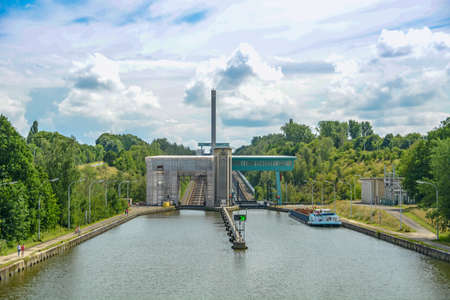 Inclined plane from RonquiÃ¨res, Belgium on the Brussels-Charleroi Canal in the province of...