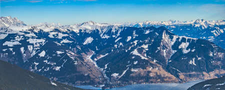 Zell am See seen from Schimttenhohe, ski resort by lake in Austriaの写真素材