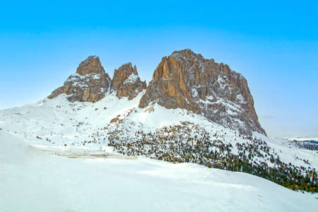 Passo Sella on Sella Ronda ski circuit around the Sella group in Northern Italy, Trentino / Alto Adige / Belluno, Italyの写真素材