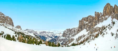 Passo Sella on Sella Ronda ski circuit around the Sella group in Northern Italy, Trentino / Alto Adige / Belluno, Italyの写真素材