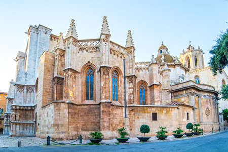 Tarragona cathedral at dusk in Catalonia province, Spainの写真素材