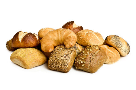 bread and rolls isolated on white backgroundの写真素材