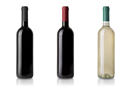 red wine bottle isolated on whiteの写真素材