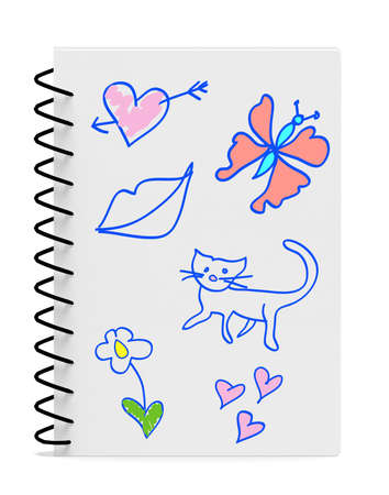 Children Kids Boy Notebook with Illustration Drawingの写真素材