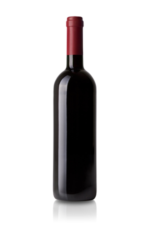 red wine bottle isolated on whiteの写真素材
