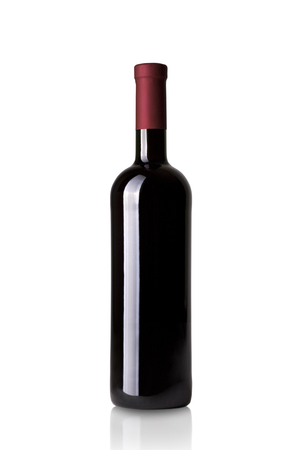 red wine bottle isolated on whiteの写真素材