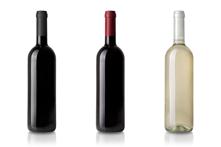 red wine bottle isolated on whiteの写真素材