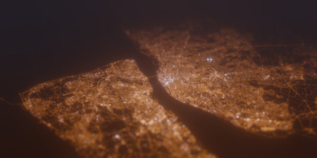 Street lights map of Liverpool (UK, England) with tilt-shift effect, view from south. Imitation of...