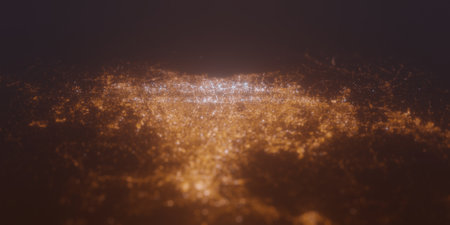 Street lights map of Jakarta (Indonesia) with tilt-shift effect, view from south. Imitation of macro...