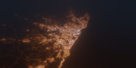 Street lights map of Recife (Brazil) with tilt-shift effect, view from south. Imitation of macro...