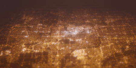 Street lights map of Naperville (Illinois, USA) with tilt-shift effect, view from south. Imitation...