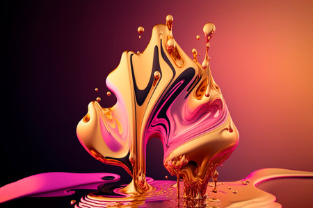 Liquid, neon, golden, pink background Generative Ai.の素材