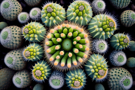 Cactuses, top view, AI generative.の素材