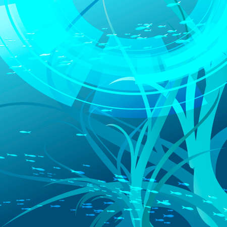 illustration of underwater seascape with school of fishesのイラスト素材