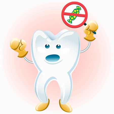 an illustration of tooth protesting against candiesのイラスト素材