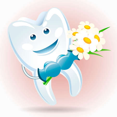 An illustration of joyful tooth with a bunch of camomilesのイラスト素材