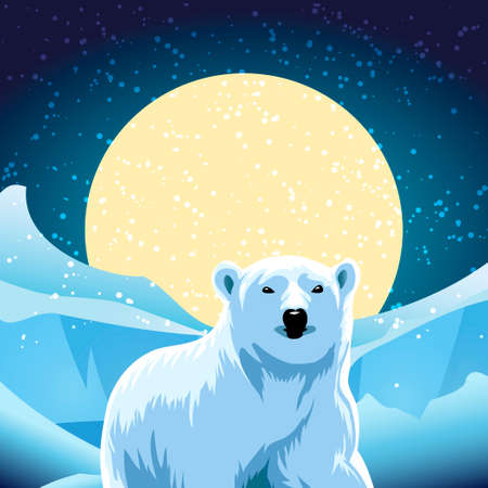 vector illustration of polar bear against ice desertのイラスト素材