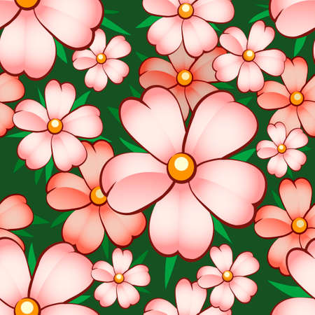 seamless  pattern with flowers on a grassのイラスト素材