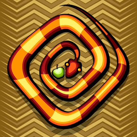 vector illustration of snake and apple laying on a duneのイラスト素材