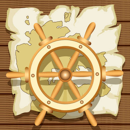 vector illustration of steering wheel against old mapのイラスト素材