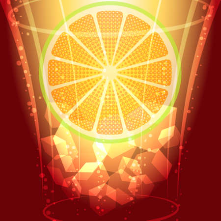 vector abstract illustration of lemon slice and ice cubes in a glassのイラスト素材