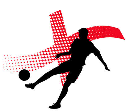 vector illustration of england soccer player silhouette against national flag isolated on whiteのイラスト素材