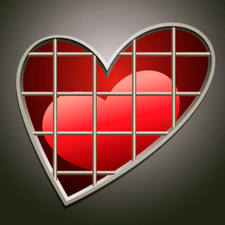 illustration of heart in jail drawn in cartoon styleのイラスト素材
