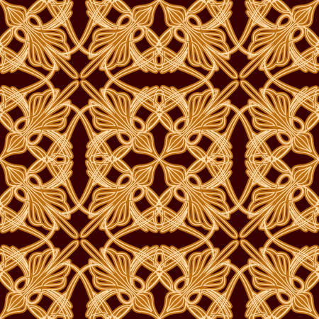 seamless pattern with floral elements on dark background drawn in vintage styleのイラスト素材