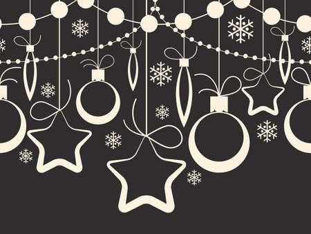 horizontal seamless Christmas pattern in old paper styleのイラスト素材