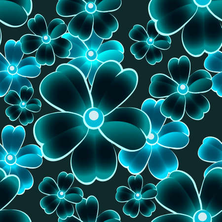 seamless  pattern with flowers on a dark background drawn with using gradientsのイラスト素材
