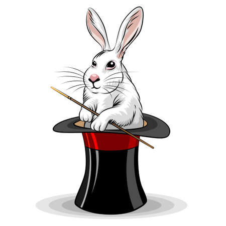 Illustration of rabbit in magic hat drawn in cartoon styleのイラスト素材
