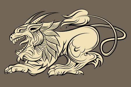 Medieval mythological monster drawn in engraving styleのイラスト素材