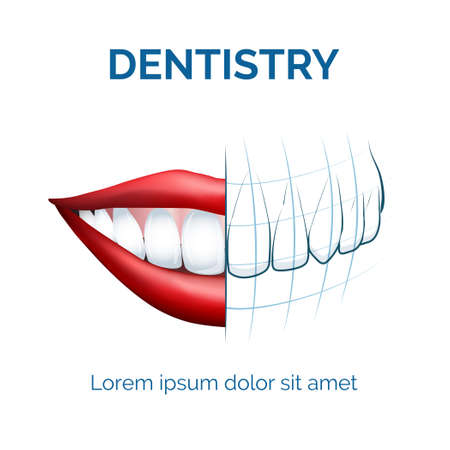 Illustration of human mouth, lips and teeth and dental tomography for your dentistry のイラスト素材