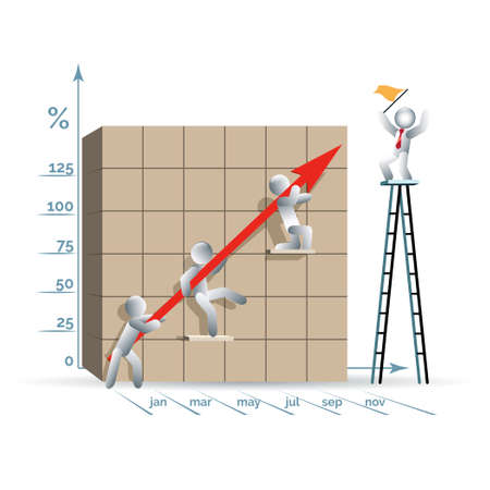 Illustration of simplified men icons working  in cooperation to improve results.のイラスト素材