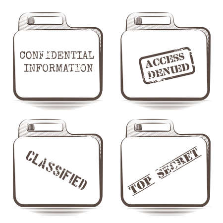 Set of paper folders with secret files drawn in retro graphic style isolated on whiteのイラスト素材