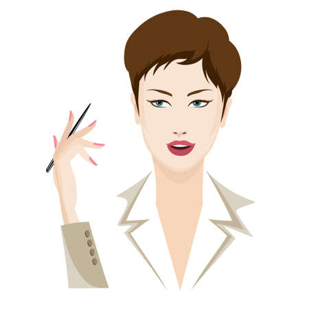 Illustration of business woman with pen in a hand. Isolated on white background.のイラスト素材