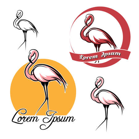 Flamingo logo and icon set. isolated on white background.のイラスト素材
