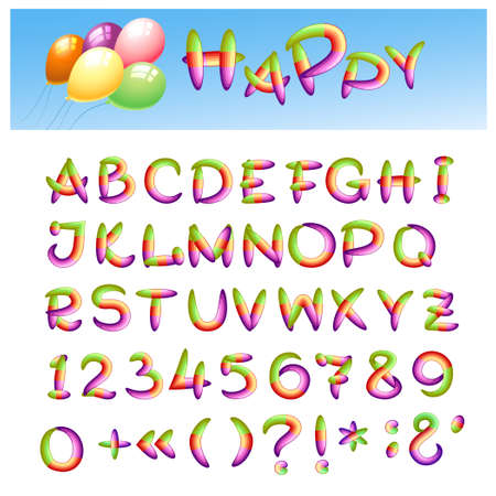 Hand draw alphabet made in kid style. Caps letters, punctuation signs and numbers.のイラスト素材