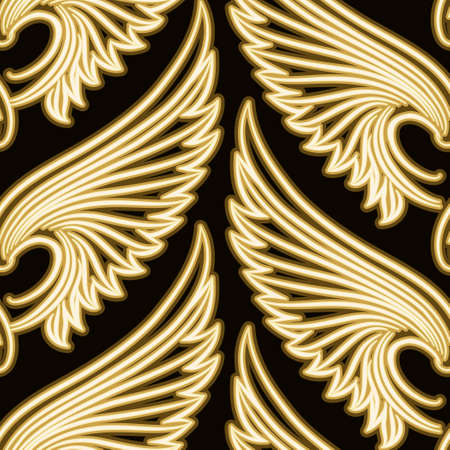 Seamless pattern with golden sniny wings. No gradient used.のイラスト素材